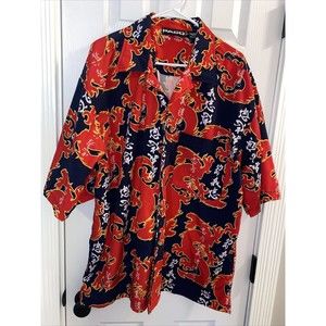 2 VTG Paco Button Shirt. Short Sleeve Red and Yellow Dragons. XL Polyester